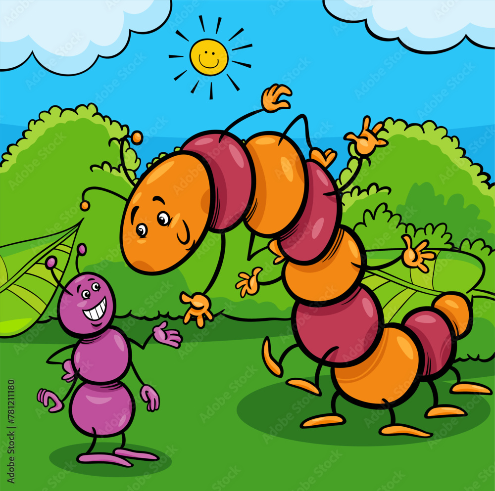Naklejka premium cartoon ant and caterpillar insects animal characters