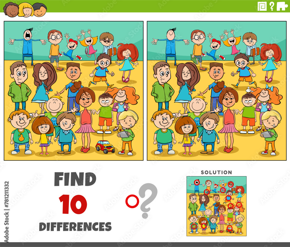 Obraz premium differences activity with cartoon children characters group