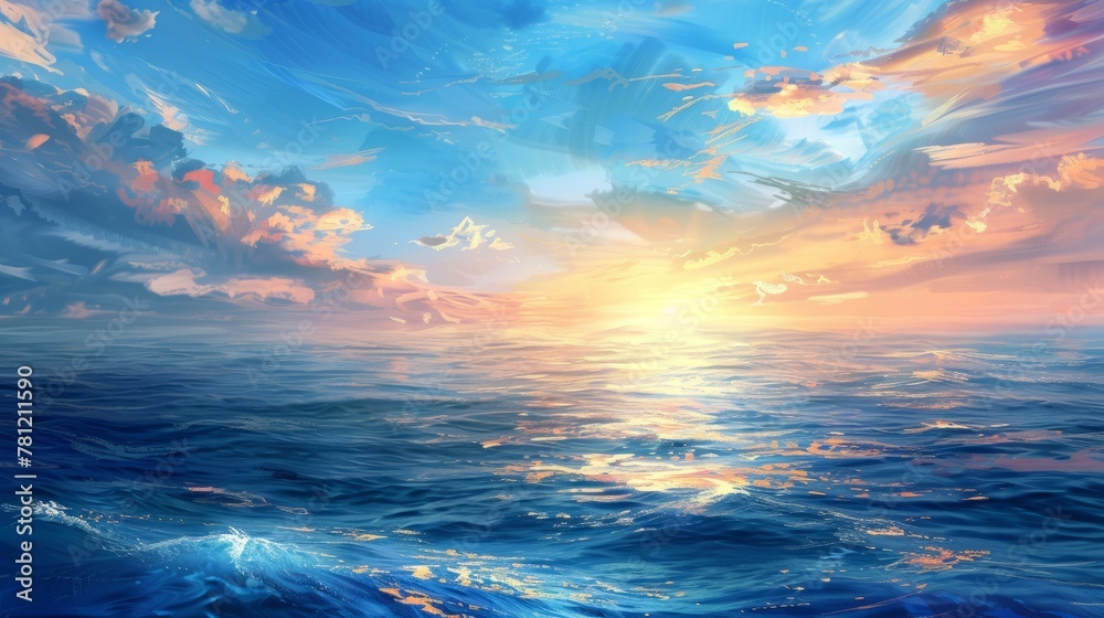 dynamic, blue sky, sea, the sky has sunset and afterglow, clouds flow into the distance, wall-paper
