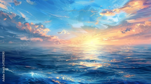 dynamic, blue sky, sea, the sky has sunset and afterglow, clouds flow into the distance, wall-paper