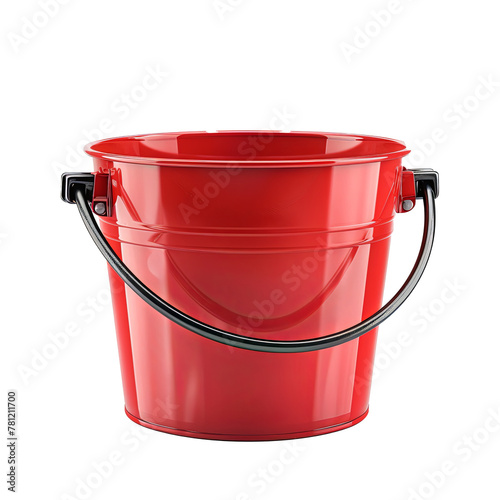 Vibrant Red Bucket with Sturdy Black Handle, White Background