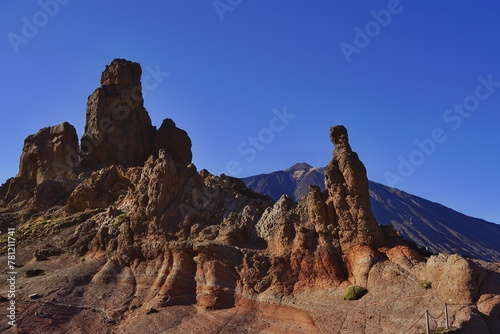 Los Roques de Garcia rocky formation under a blue sky