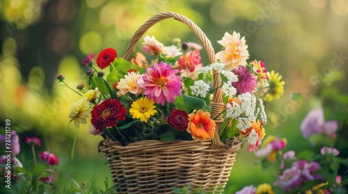 Basket of wildflowers in meadow © 2rogan
