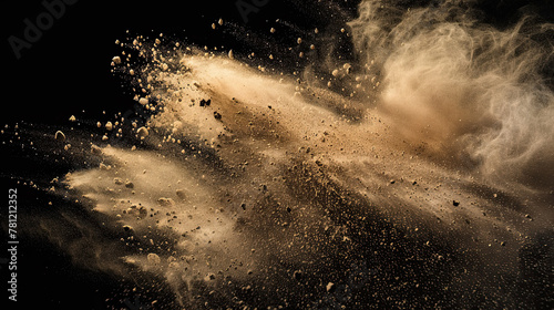 Sand explosion  on black background