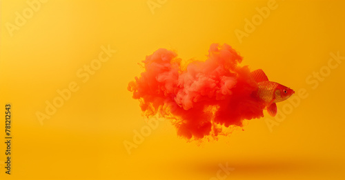abstract gold fish with tail made of orange cloud