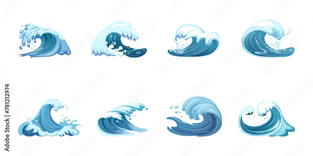 Set of water waves on a white background. Set of water waves on a white background.