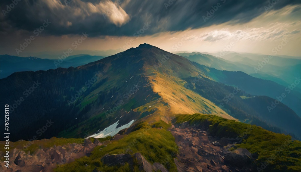 alpine scenery of ukrainian carpathian mountain smooth also called runa stunning landscape beneath an overcast sky in summer