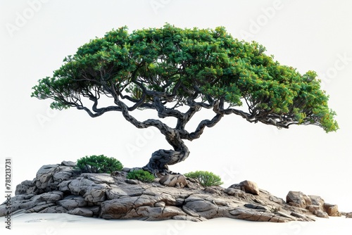 A delicate bonsai tree, a symbol of Japanese culture and elegance, grown with utmost care isolated on a white background.