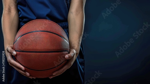 A basketball is being held by a person with a wet hand