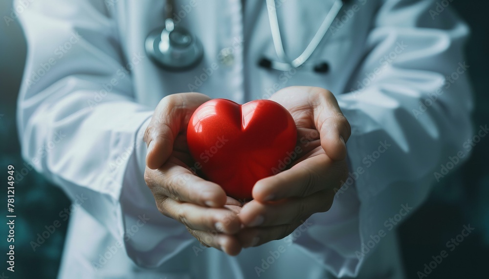 Doctor holding a red heart. Health care and medical concept. Design for healthcare materials
