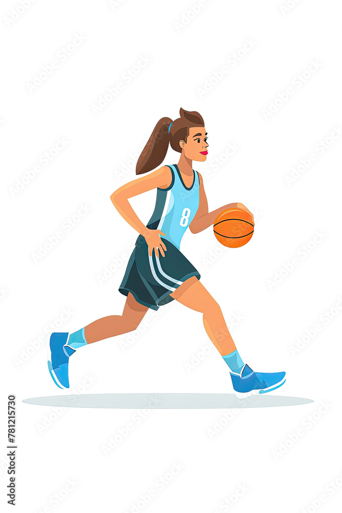 A girl is running with a basketball in her hand
