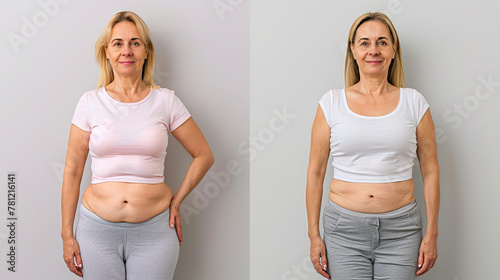 Awesome Before and After Weight Loss Fitness Transformation. Isolated on grey background ©  Mohammad Xte