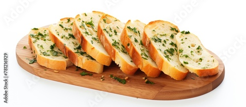 Sliced bread on wooden board