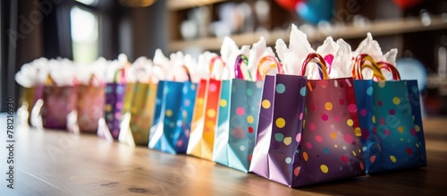 Colorful bags arranged on a table