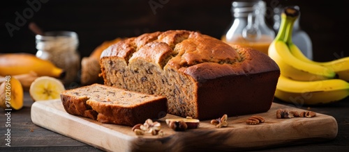 Homemade banana cake on cho...