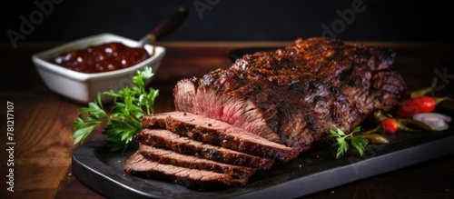 Juicy sirloin steak on wood...