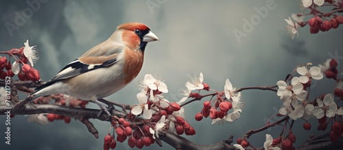A bird perched on a bloomin...
