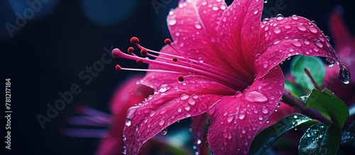 Pink flower with dew drops