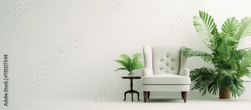 White chair and plant in room