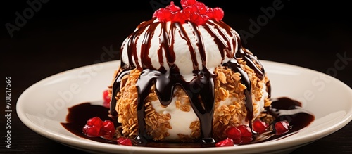 Delicious dessert with choc...
