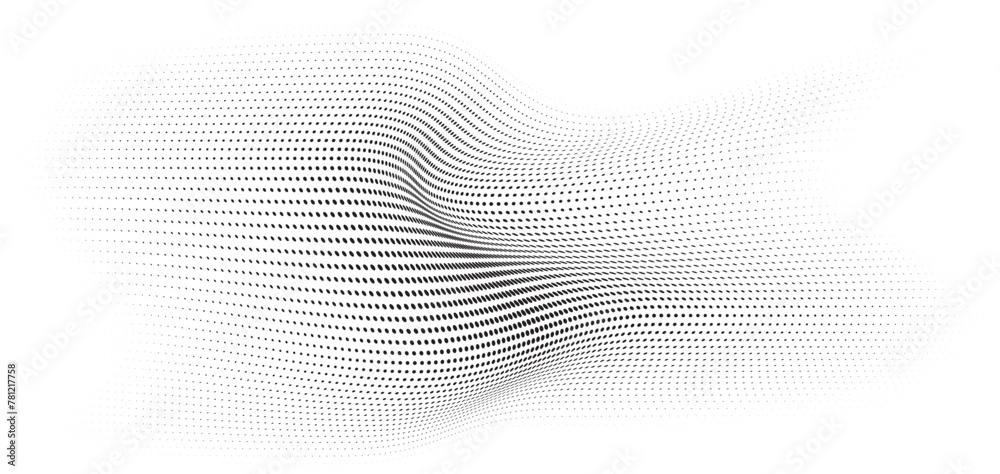 Flowing Wave Dot Halftone Pattern: Curve Gradient Shape on Transparent Background. Suitable for AI, Tech, Network, Digital, Science, and Technology Themes. Flowing Wave Dot Halftone Pattern: Curve Gradient Shape on Transparent Background. Suitable for AI, Tech, Network, Digital, Science, and Technology Themes.