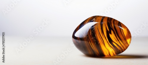 Glass item rests on table