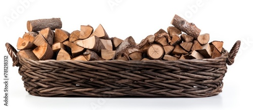 Chopped wood in basket on w...