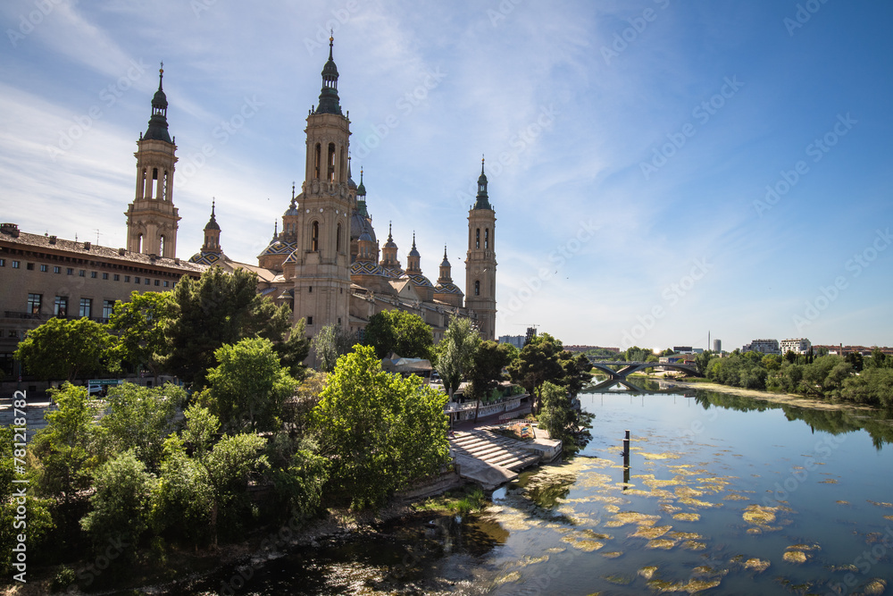 Cathedral Basilica of Our Lady of the Pillar in Zaragoza, Spain, beside the river ebro