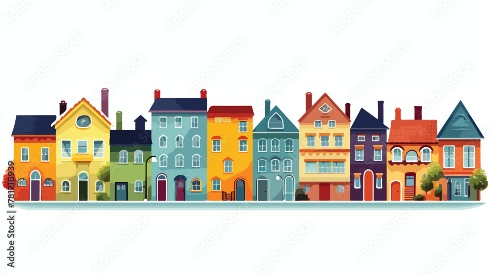 Illustration houses of different color. 2d flat car