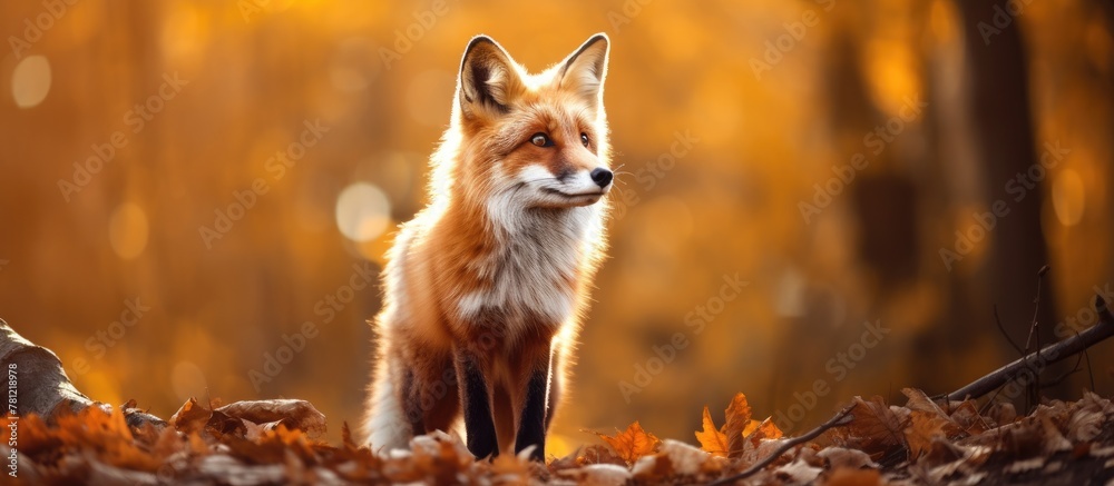 Obraz premium Fox in Forest Leaves