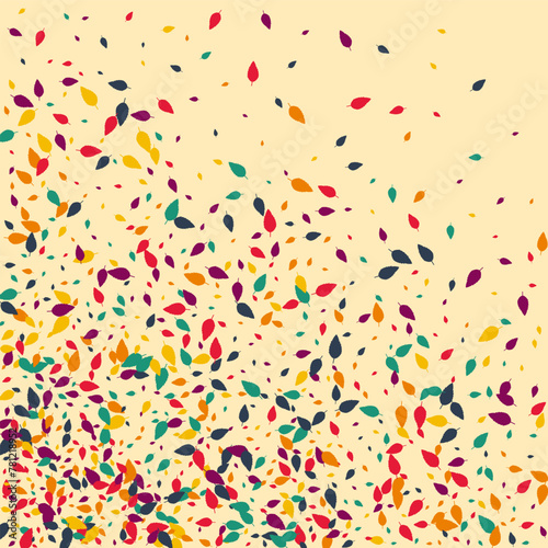 Bright Confetti Vector Beige Background. Red Leaf Flying Design. Floral Foliage Illustration. Green Confetti Pattern.
