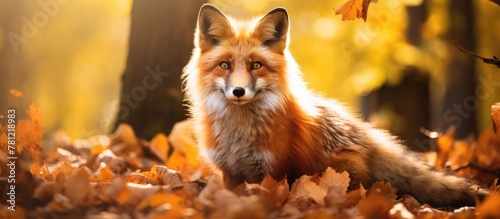Fox amidst autumn leaves