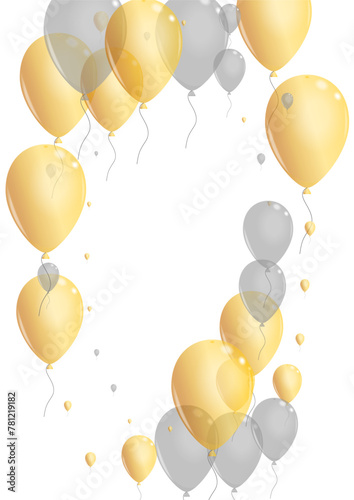 Silver Confetti Background White Vector. Surprise Gift Template. Gray Jubilee Balloon. Balloon Flying Set.