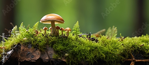Mushroom on mossy log photo