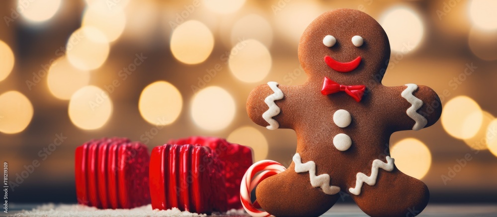Gingerbread man with bow tie and candy cane
