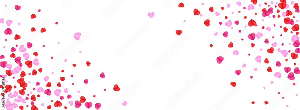 Tender Confetti Background White Vector. Color Frame Heart. Red Honeymoon Pattern. Pink Heart Sweetheart Backdrop. Violet Romantic Texture.