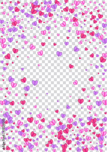 Pink Confetti Background Transparent Vector. Romantic Backdrop Heart. Violet Folded Frame. Fond Confetti Wedding Pattern. Red Greeting Texture.