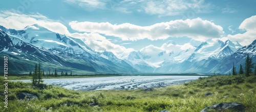 Mountains and River with Trees