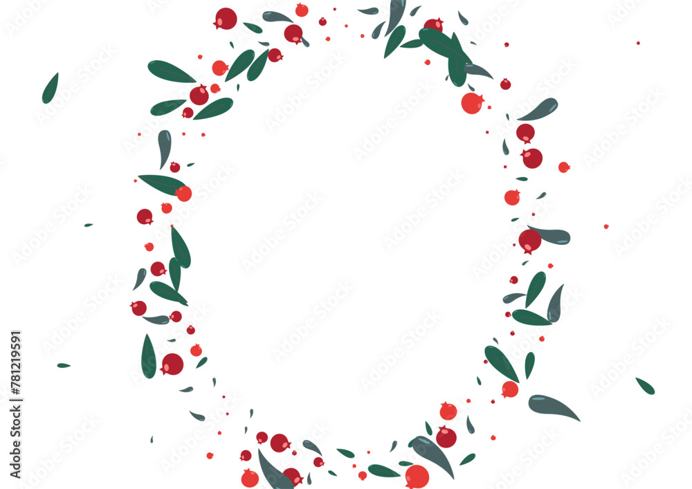 Pink Berries Background White Vector. Leaf Dry Frame. Green Herb Isolated. Border Card. Foliage Drawn.