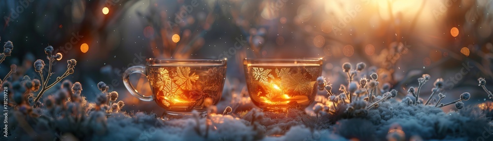 crystals, whimsical cups that glow when stories shared, Creating connection and communication, Golden Hour, Vignette