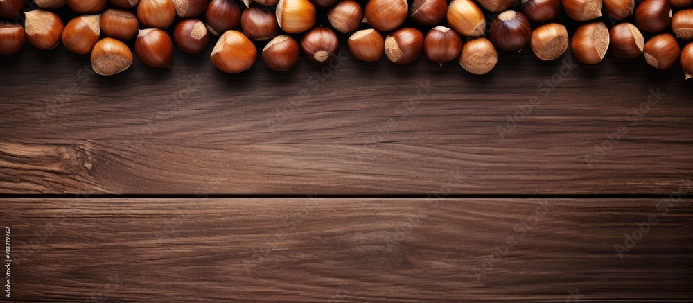Obraz premium Hazel nuts close up on wooden surface