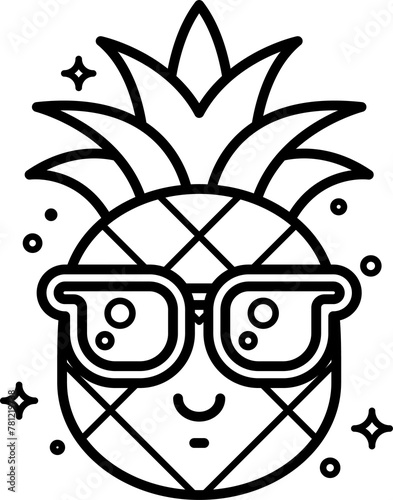 Vector illustration of a cute pineapple wearing glasses, perfectly isolated on a white background. Ideal for cheerful designs and creative projects.
