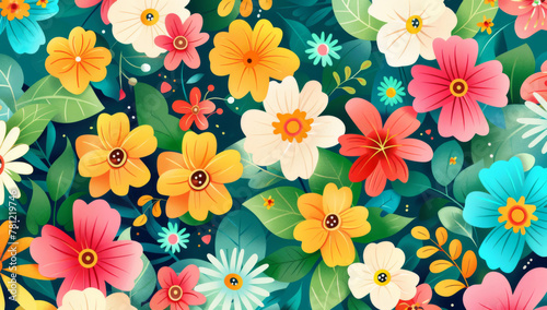 Abstract spring floral background vector illustration with hand drawn flowers and leaves