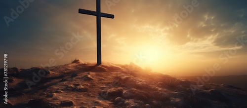 Cross on Hill at Sunset