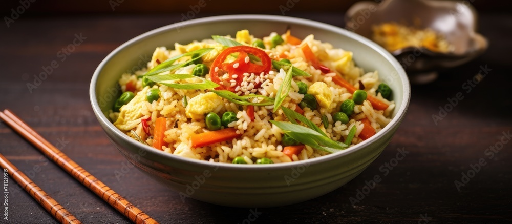 Chinese-style rice dish with veggies and eggs