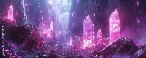 Alien artifact, glimmering crystal fragments, mysterious glowing rocks, humans studying them in a lab, futuristic city background, Backlights #781219925