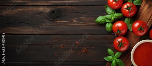 Fresh basil and tomatoes on...