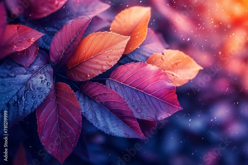 A vibrant array of purple and red leaves creates a stunning abstract display in the natural beauty of a fall forest