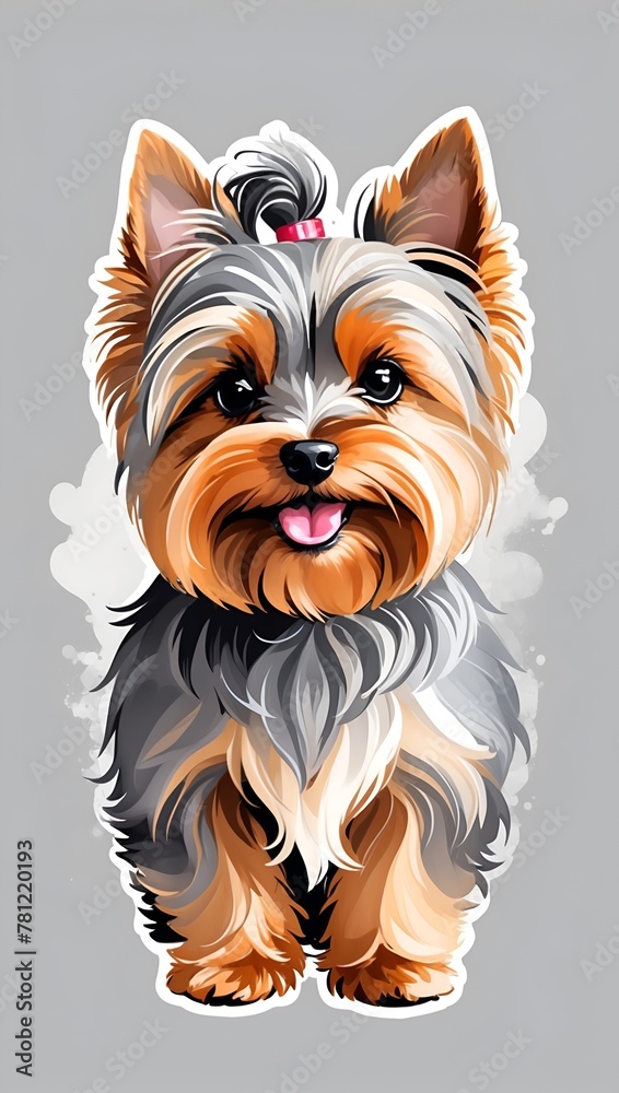 Colorful watercolor cute Yorkshire Terrier illustration on a white background	