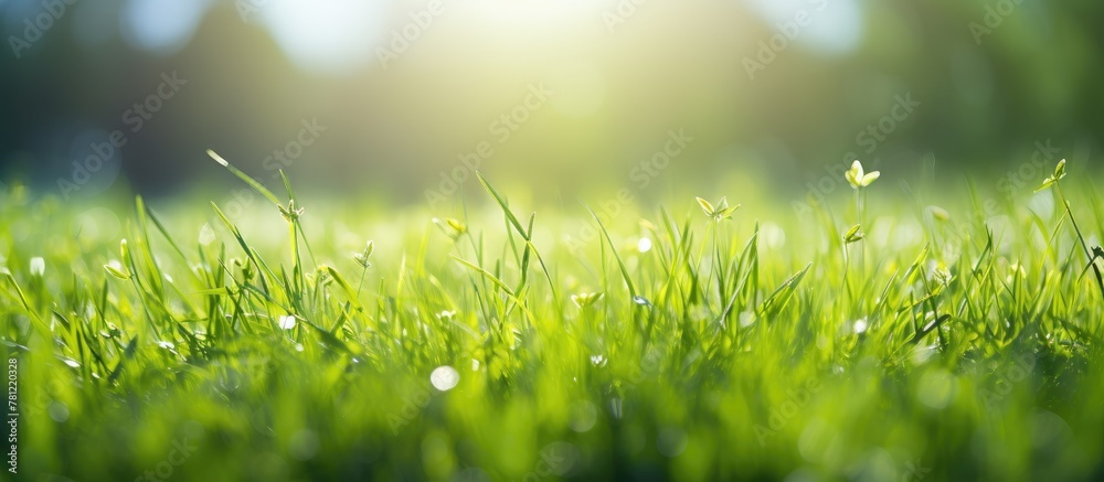 Green grass with dew droplets